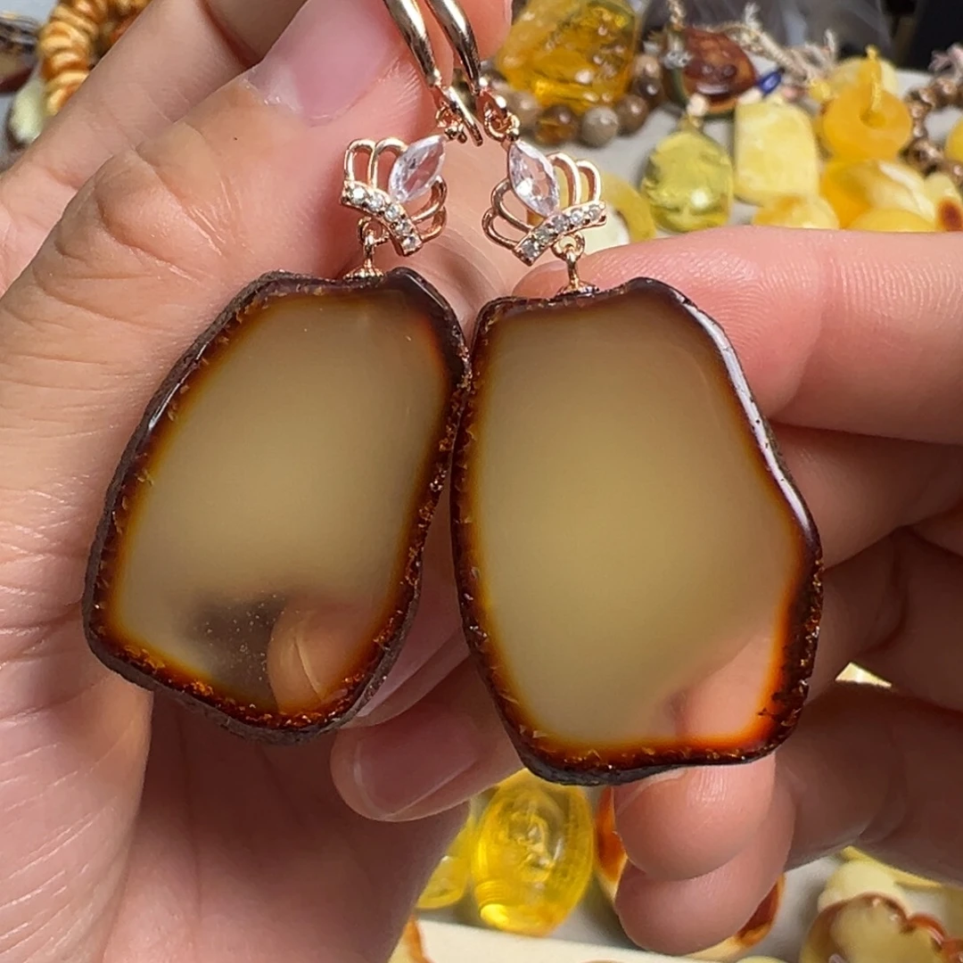 蜜蜡银S925镀金镶嵌裸石蜜蜡