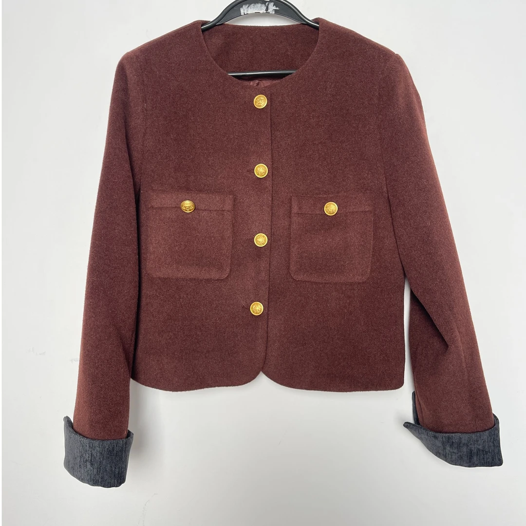 【F49】H-3 名媛感～单排小金扣精致圆领短款上衣外套