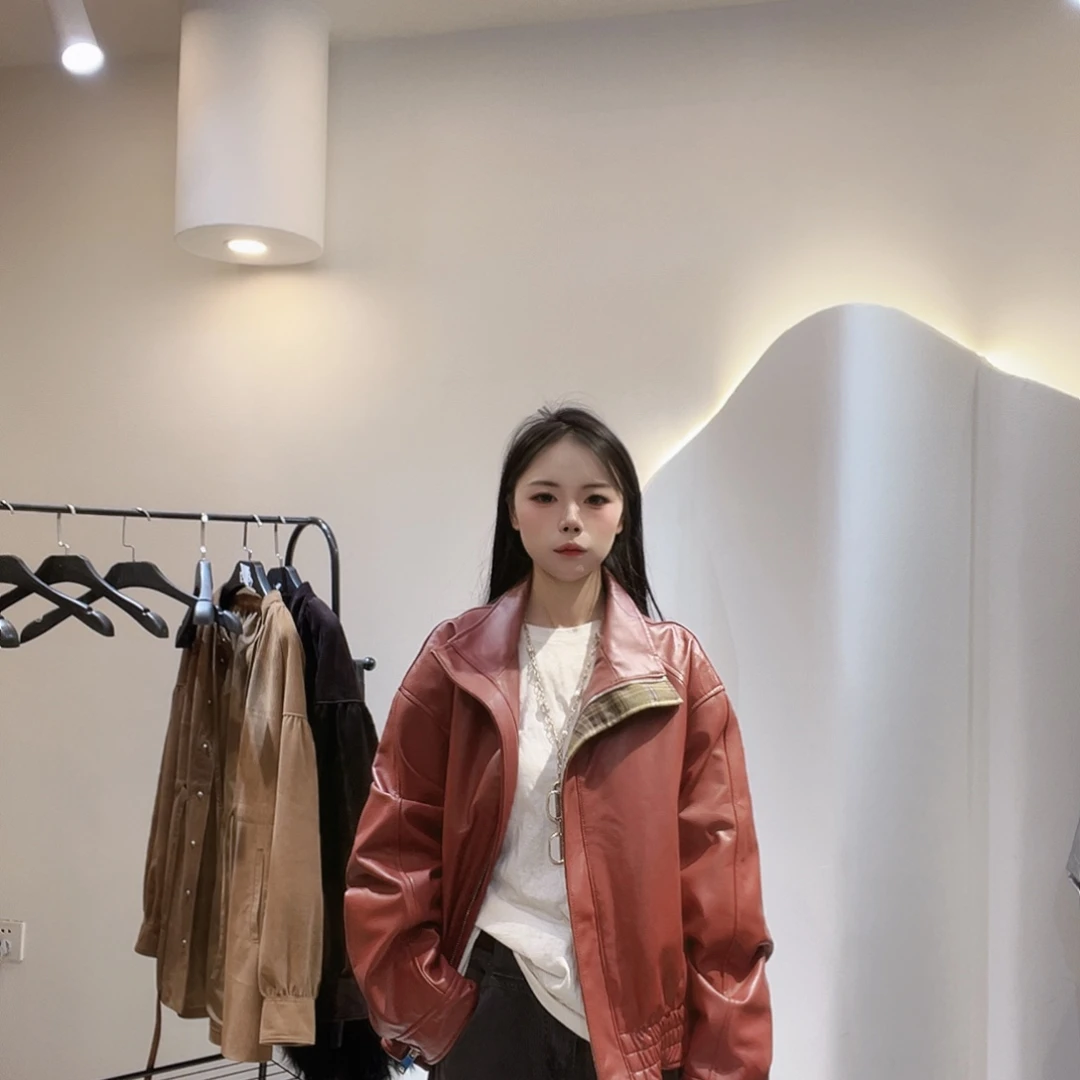 小***儿真皮皮衣中长外套742