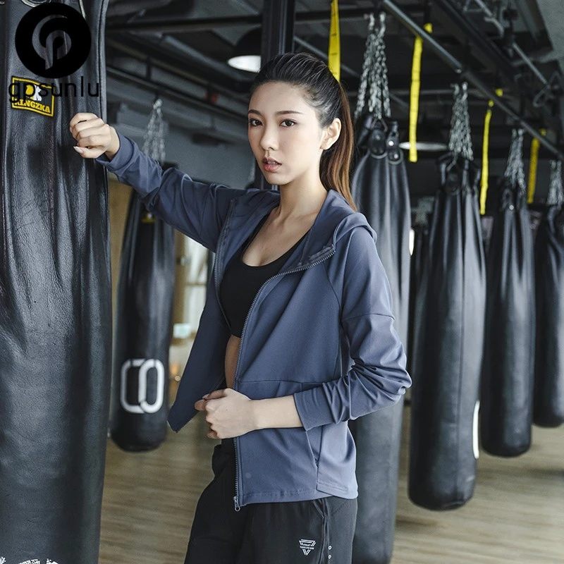 瑜伽外套女拉链开衫跑步运动长袖上衣速干宽松连帽ins潮网红春季