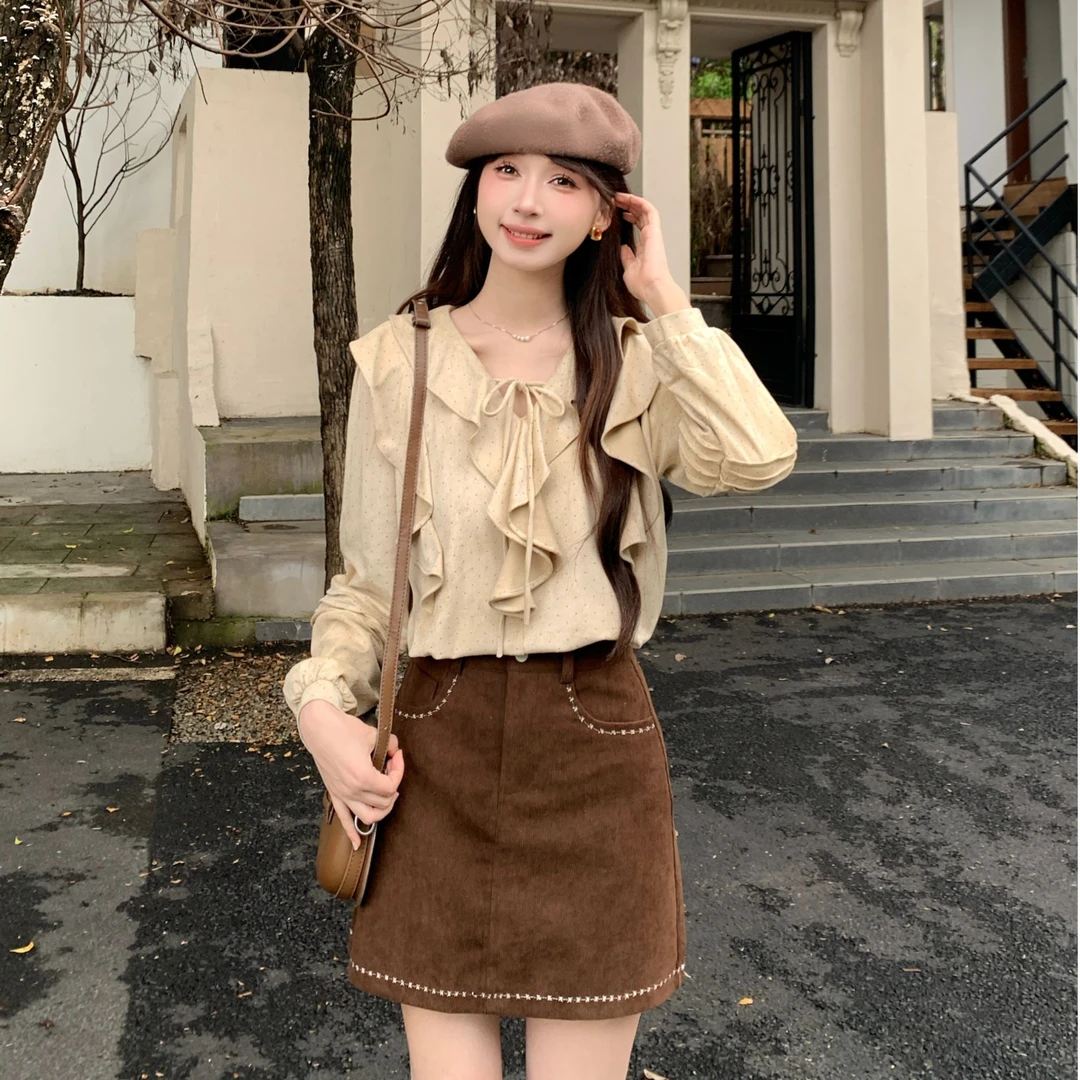 法式气质高级感绑绳长袖衬衫女小众上衣