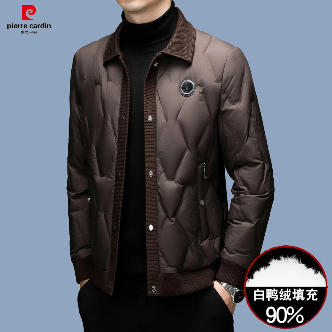 皮尔卡丹轻薄羽绒服男短款2025年新款中年男士高端修身翻领外套男