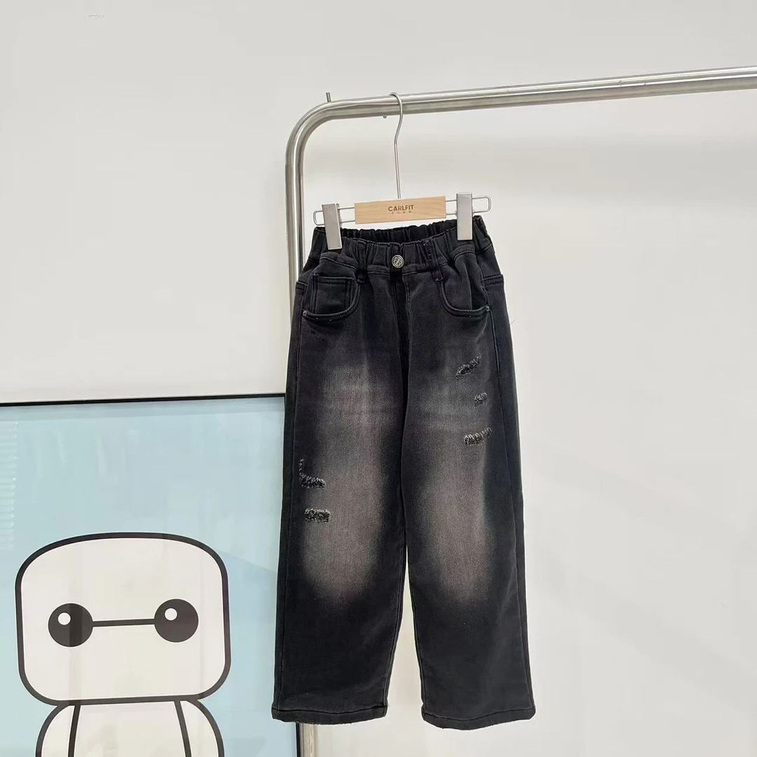 秋冬女童加绒牛仔裤黑色 3159图系