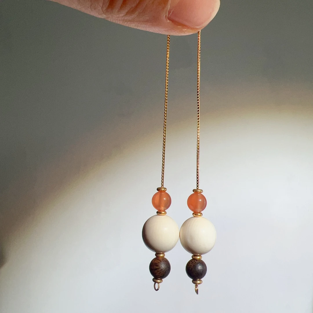 天然猛犸牙耳线10mm