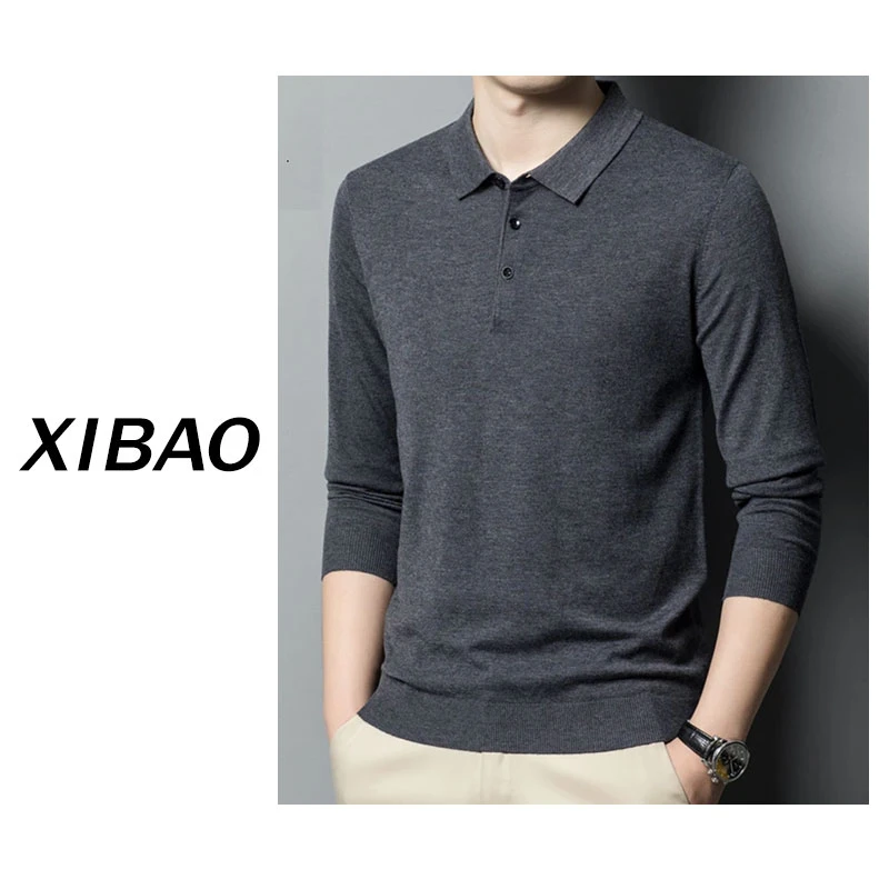 【精纺羊毛】新款男士翻领纯色针织衫薄款长袖绵羊毛针织衫ZM721