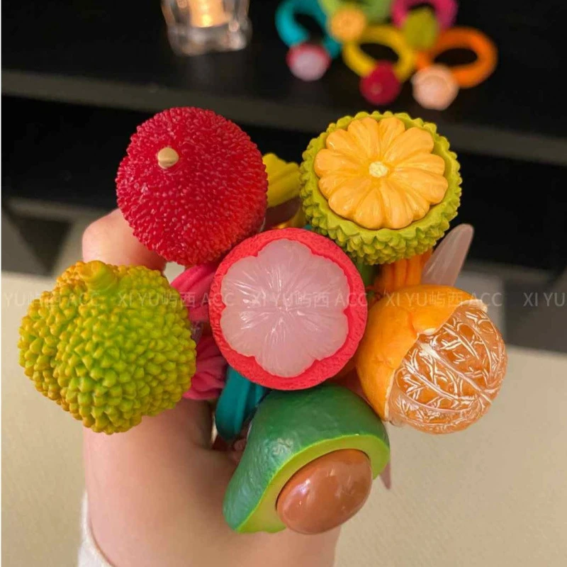 可爱水果发圈百搭春夏头绳彩色高弹力不伤发毛巾圈发饰