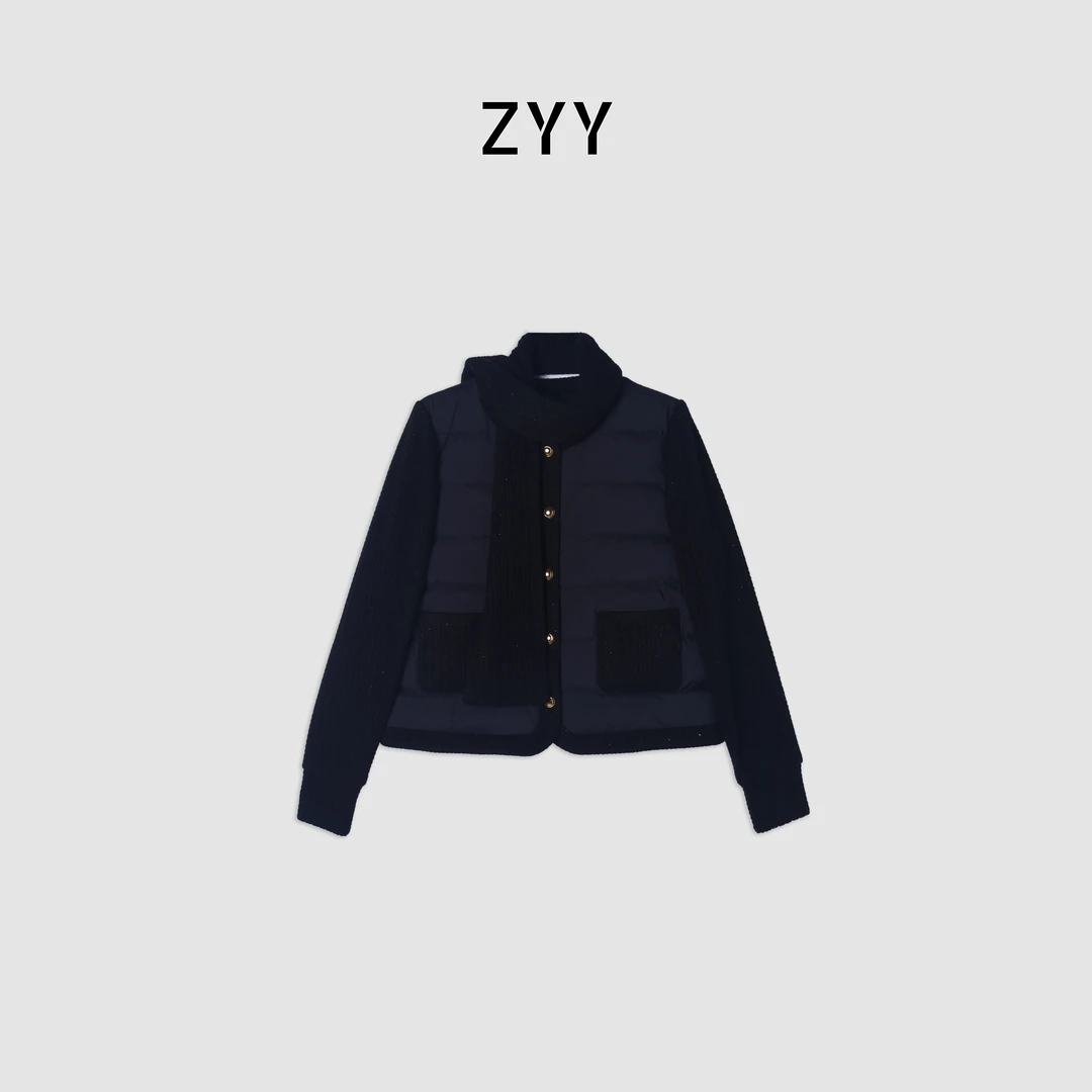 ZYY【挪威物语】2025S/S新品金扣拼接羽绒服（配围巾）X25DYRF04934