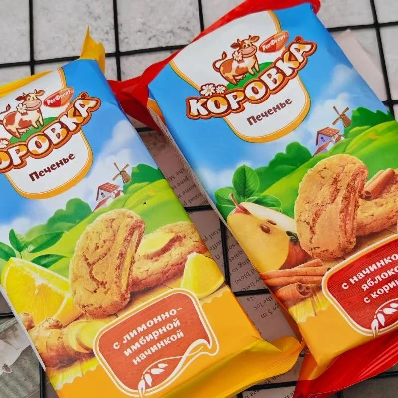 （优品客）俄罗斯进口小牛牌奶油柠檬苹果肉桂夹心饼干160克