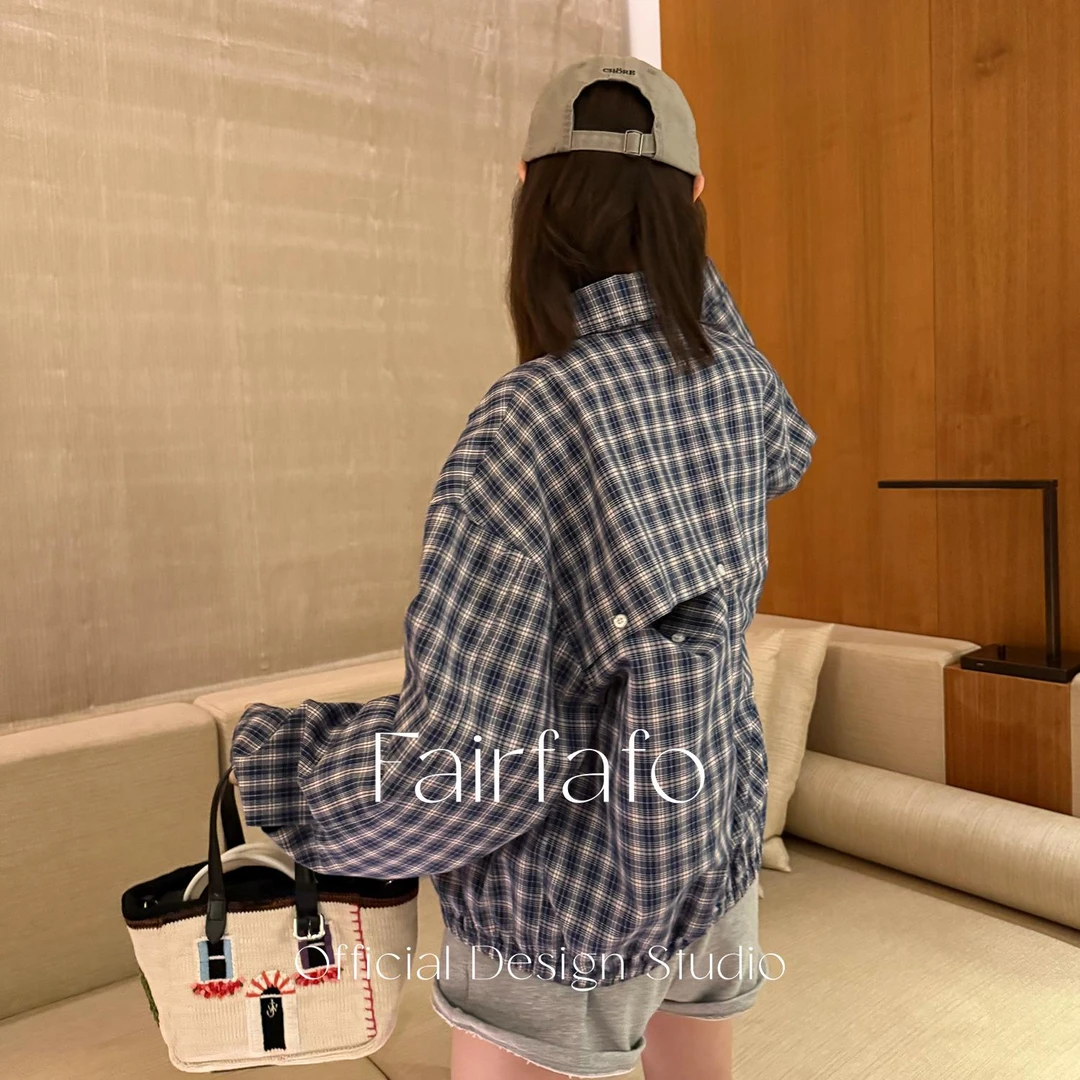 【百搭撞色格纹外套】DTWT57085秋季新款百搭显瘦休闲时尚短外套