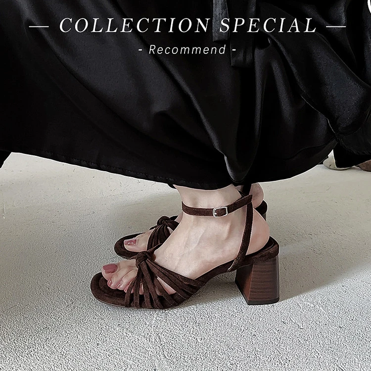 【米兰】法式复古编织细带露趾粗跟凉鞋女夏2025新款简约百搭高跟鞋