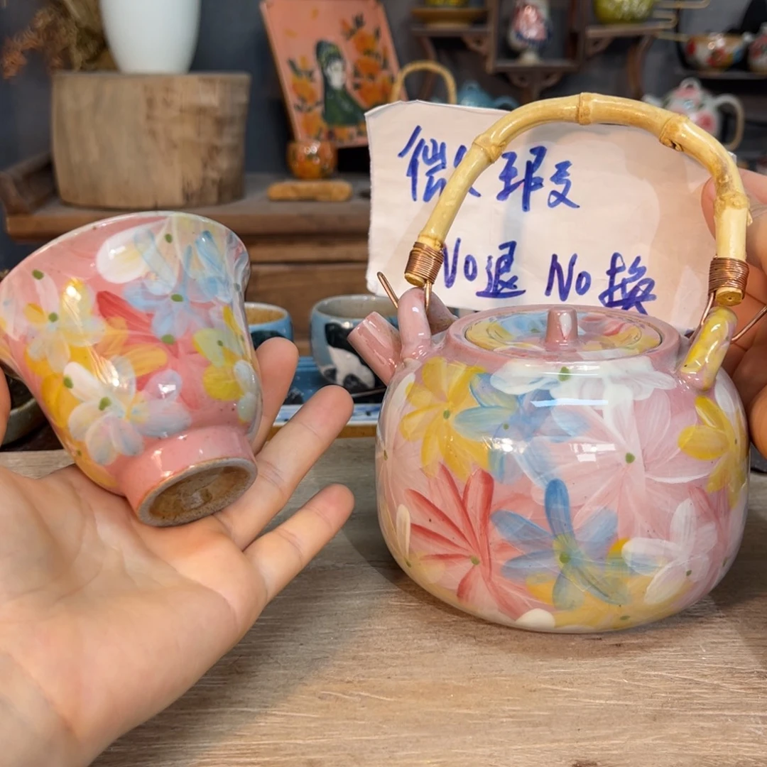 壶素浅陶瓷手工手绘