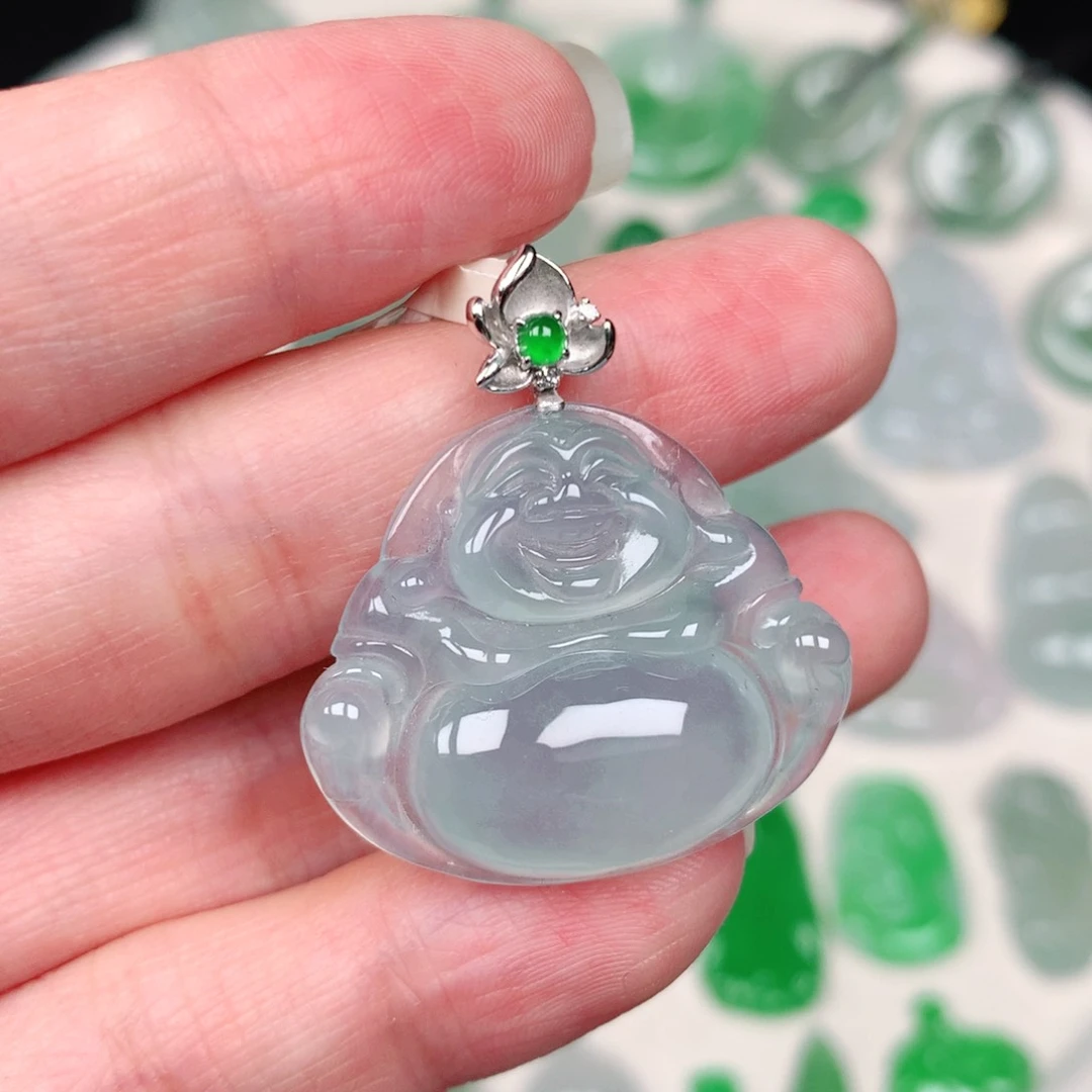 颈饰18K金镶嵌翡翠缅甸天然A货翡翠