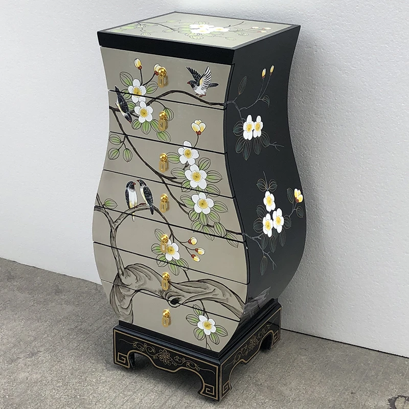 新中式七斗柜彩绘抽屉沙发边柜金箔银箔3803