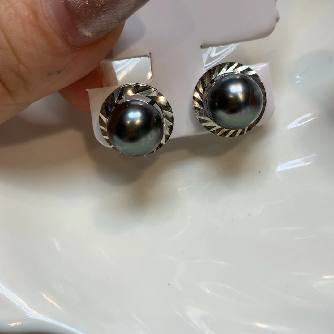 银S925镶嵌海水珍珠耳饰