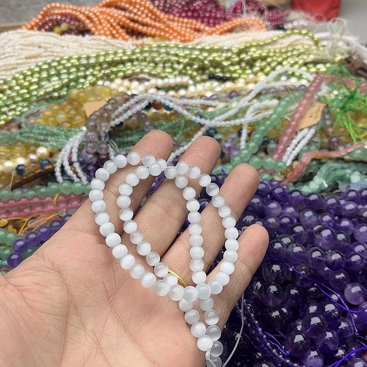 玛瑙/玉髓珠宝半成品未镶嵌一条6mm猫眼石