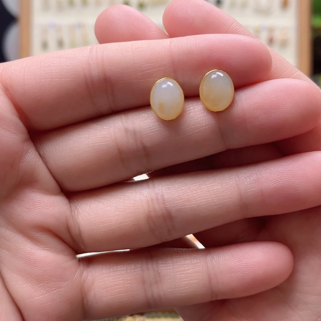 和田玉银S925镶嵌耳饰