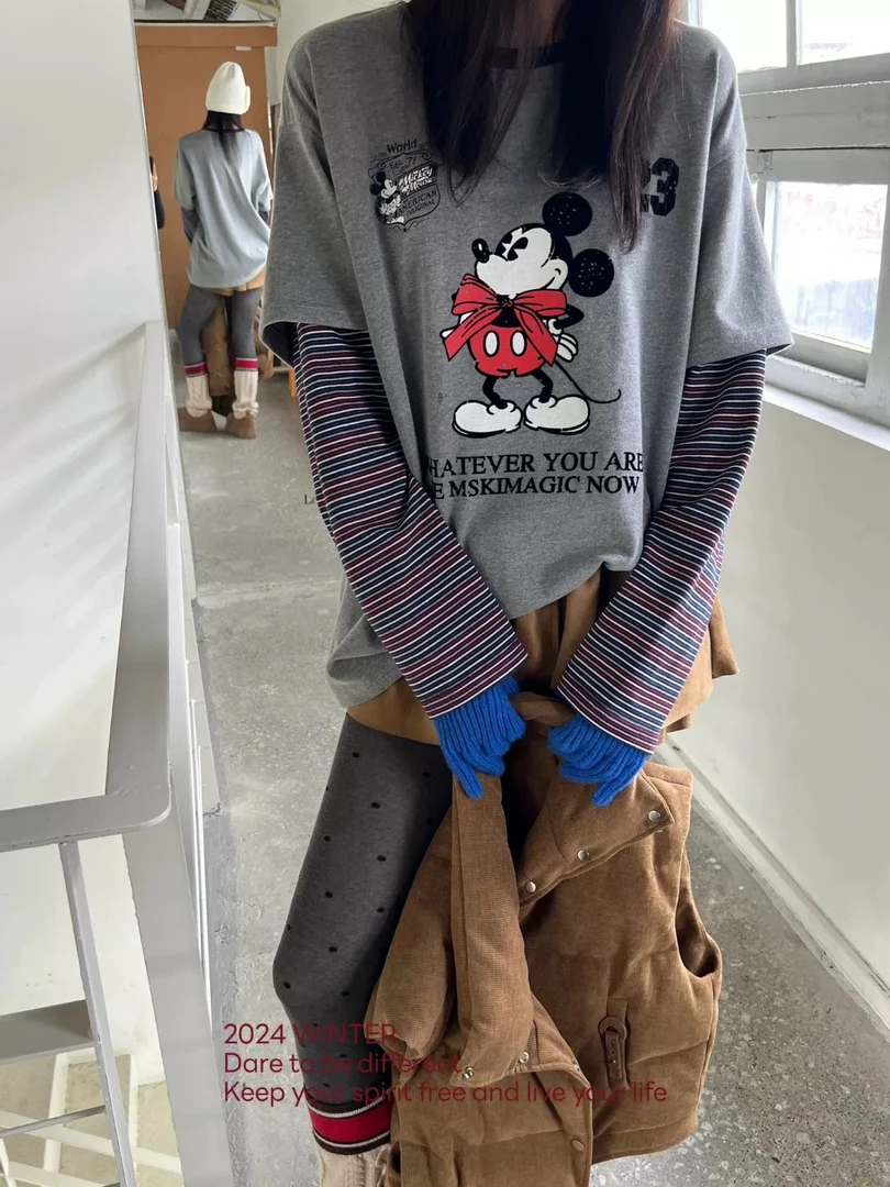 （假两件百棉宽松T）时尚百搭显瘦套头