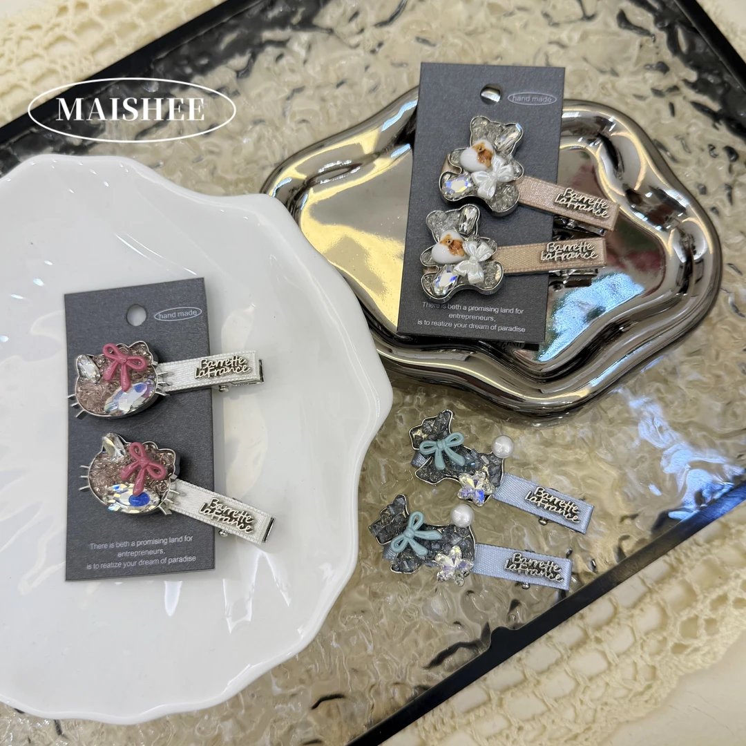 韩国KT猫高级感水钻KT发夹女后脑勺盘发小熊水钻发夹发饰Z0163