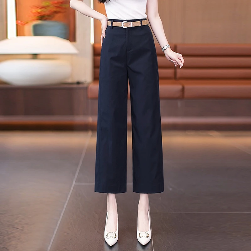 时尚九分阔腿裤女士夏季薄款2025新款高腰宽松垂感显瘦直筒休闲裤
