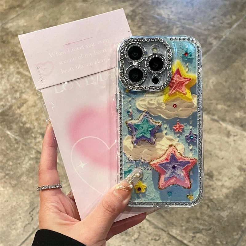 蓝光高级感钻圈云朵星星iPhone16promax手机壳15苹果14个性13女12