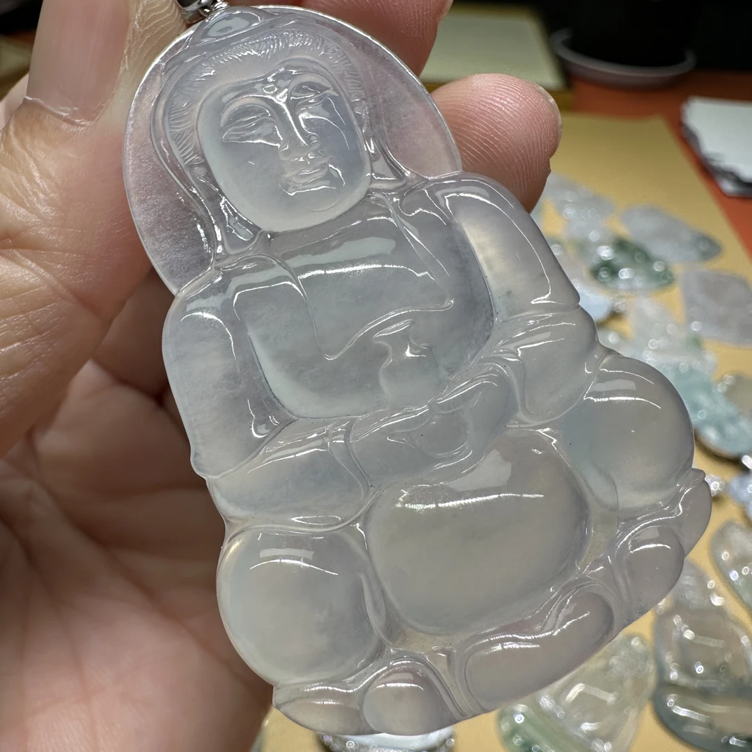 天然缅甸翡翠a货，18k镶嵌正装观音，种水冰冰的