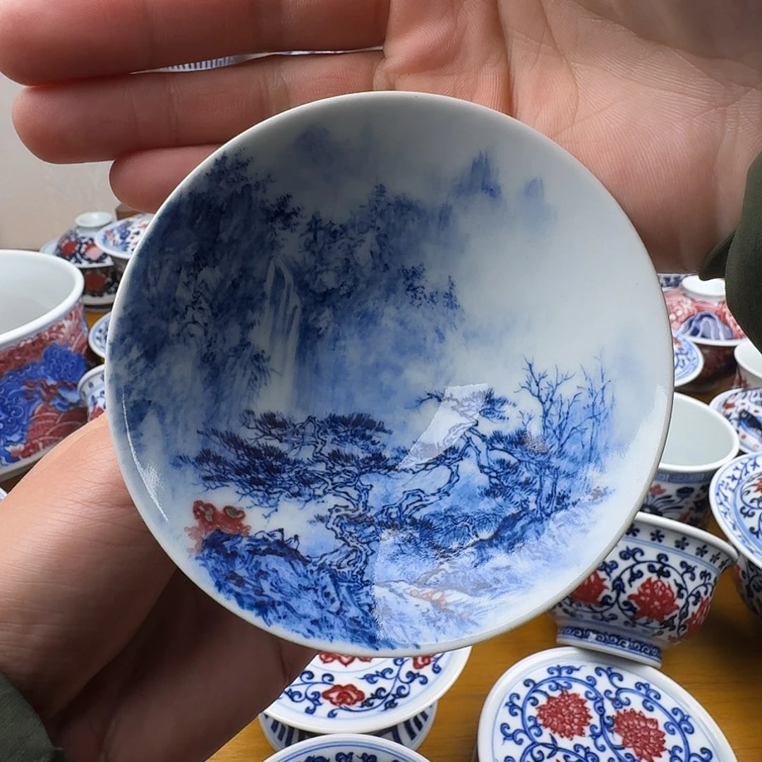 青花写意山水斗笠杯