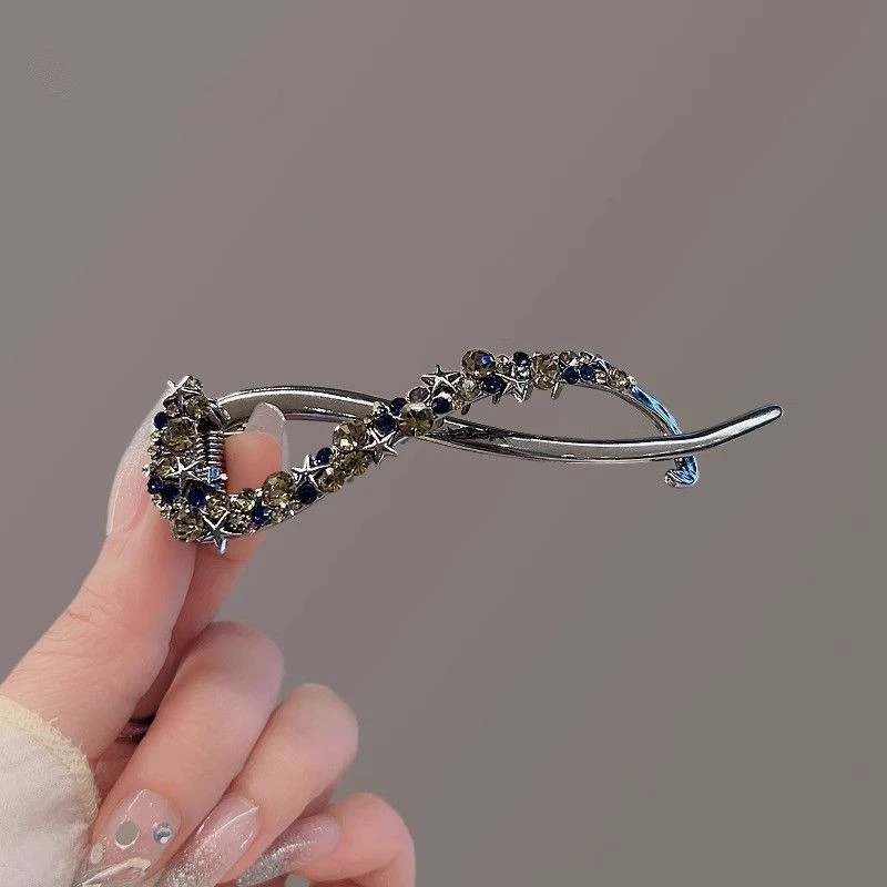 枪黑高级感超闪气质弧形金属一字夹大号后脑勺扭夹青蛙扣