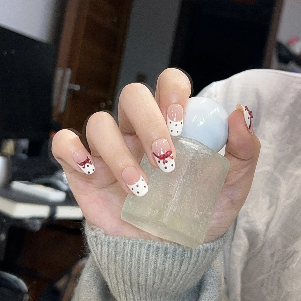 【法式啵啵】波点纯手工穿戴甲美甲贴片可拆卸穿戴式10片装A66