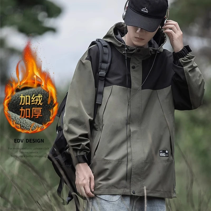 户外冲锋衣男2024新款三合一套装秋冬加绒工装外套加厚夹克登山服