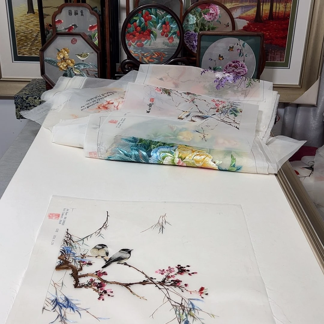 刺绣蘑***噗纯手工刺绣画