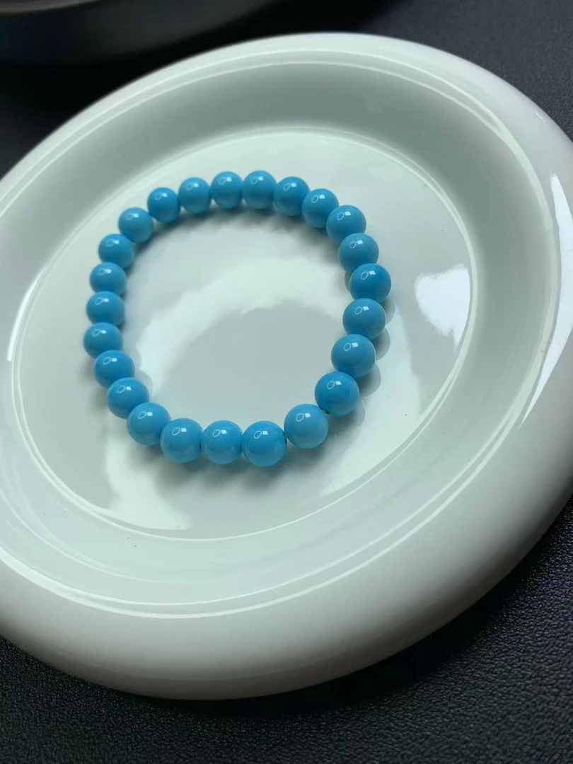湖北原矿纯手工特色高瓷原石精工蓝圆珠手链8mm