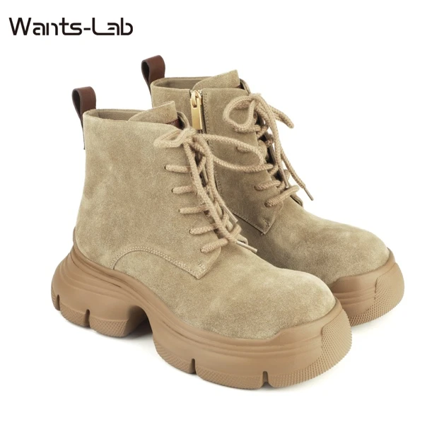 WANTSLAB25秋冬新款厚底系带骑士靴休闲百搭真皮女鞋WL20750150