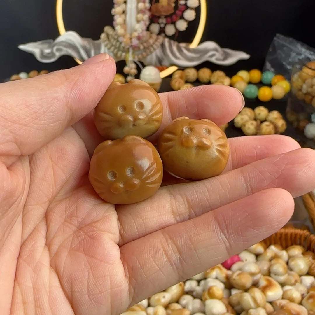 菩提根/象牙果吊坠微瑕牙果风化胡须猫3颗不售后