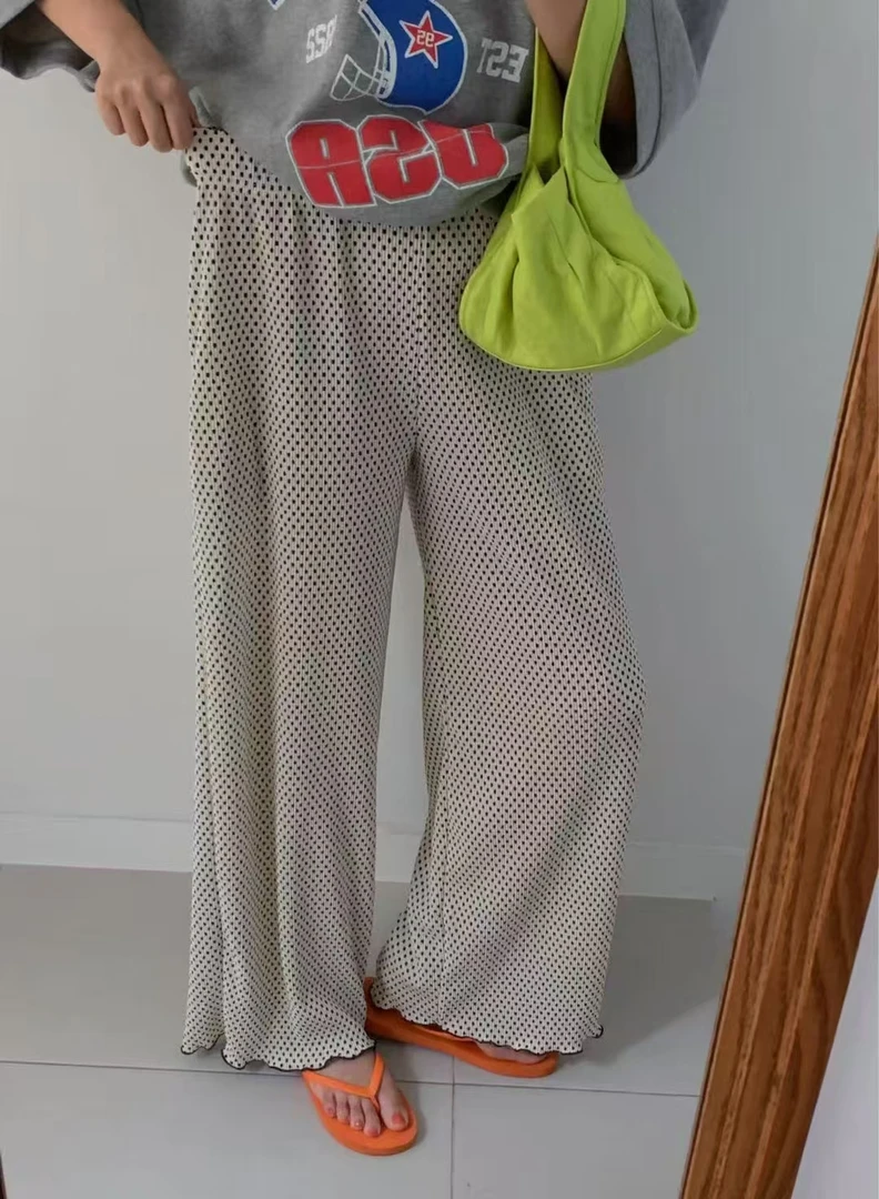 mumu korea夏季百搭圆点长裤裤显瘦休闲新款