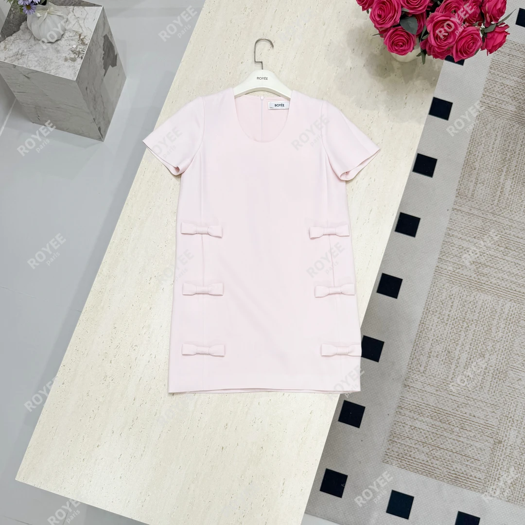 【花间往事】法式甜美减龄立体蝴蝶结短袖连衣裙RY1372