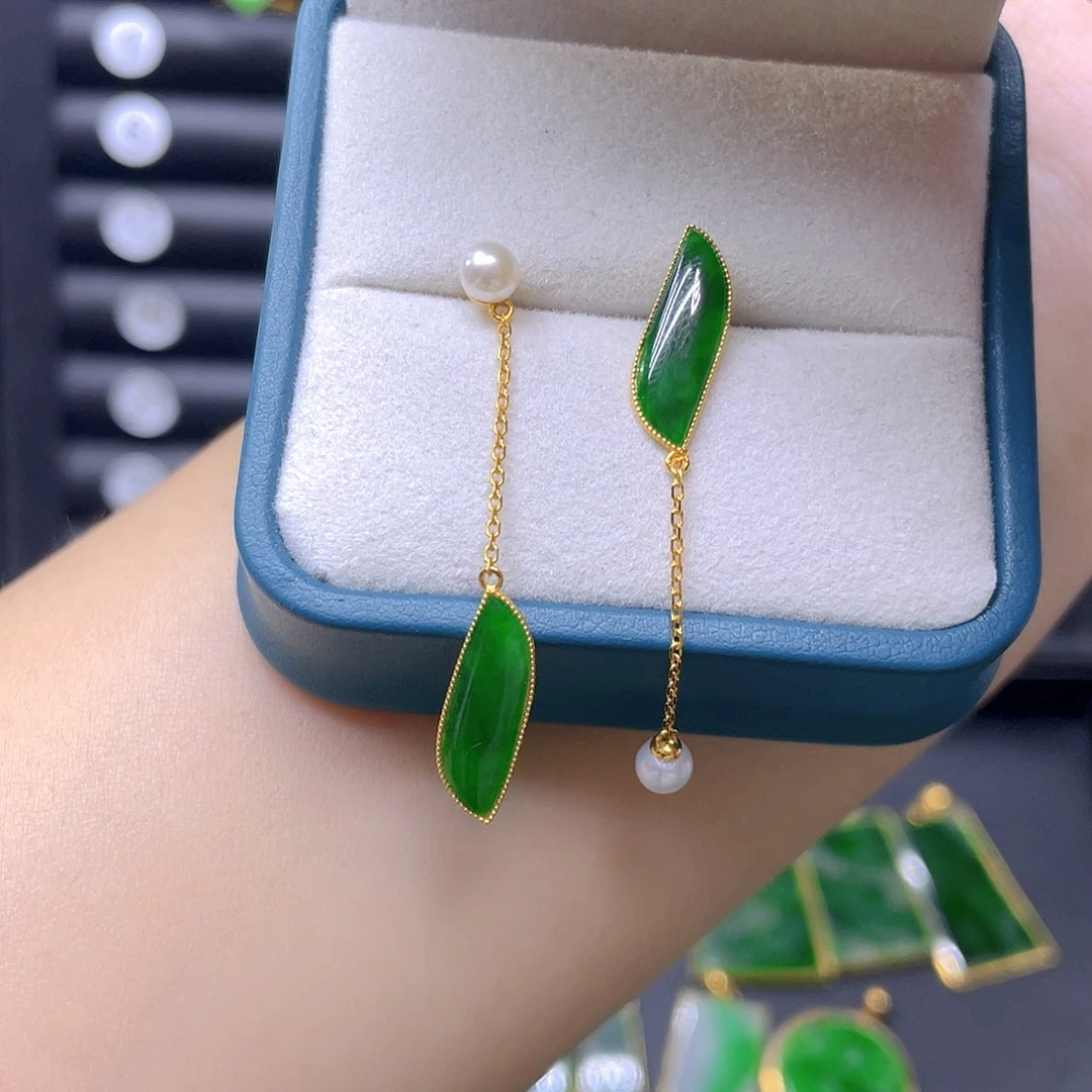 一***常翡翠18K金镶嵌耳饰天然翡翠