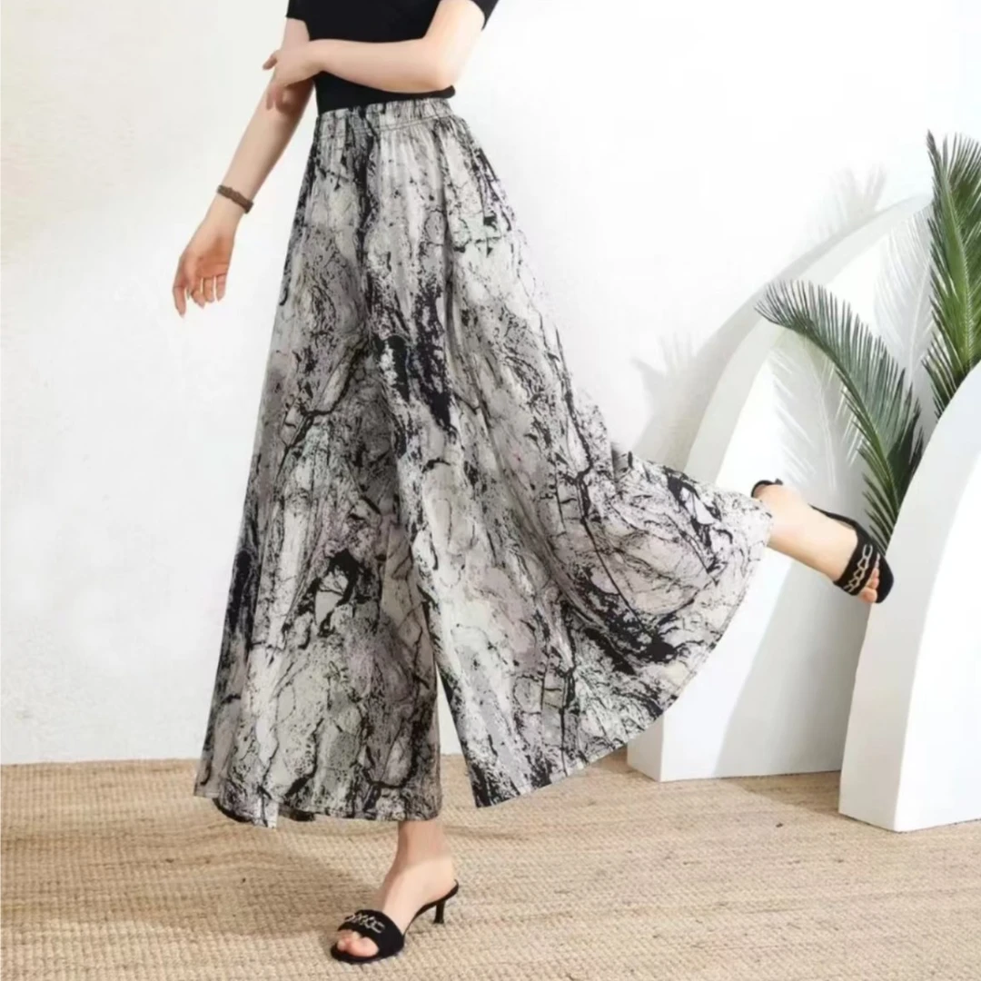 【涂鸦花】裤裙夏宽松大摆中长款裤子阔腿裤女高腰垂感裙裤宽松