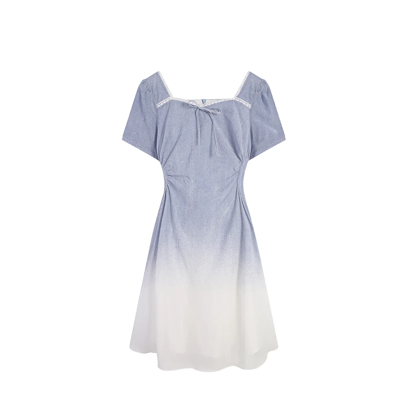 【五季家大码】显瘦气质时尚夏季法式小众收腰蓝色连衣裙2025