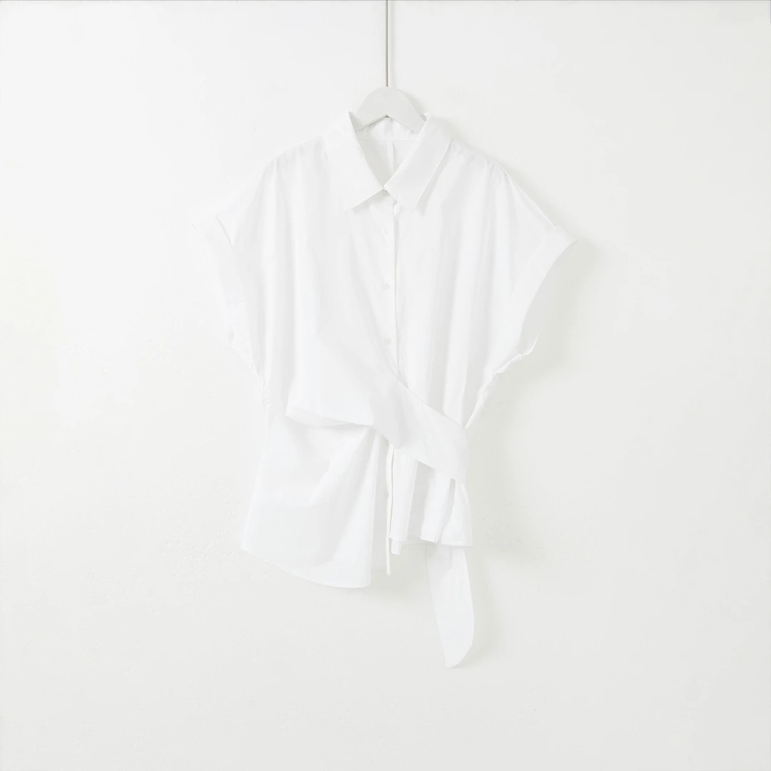 几里与麻 不规则绑带收腰衬衫 衣长72 胸围100 2040983