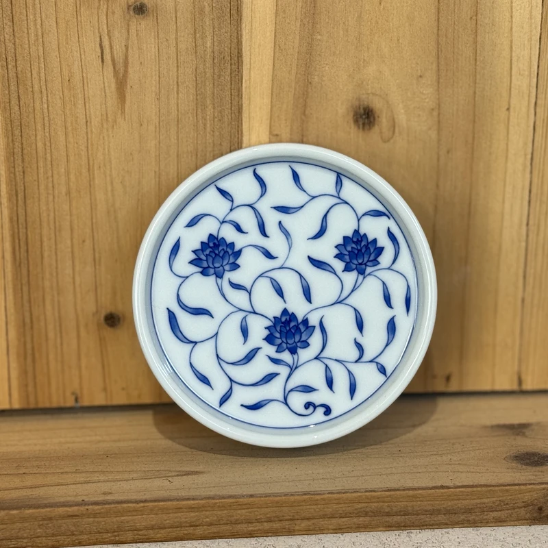 MXQY23【詺兮清窑】缠枝莲大圆饼盖置7.8*2.4cm景德镇瓷器匠心