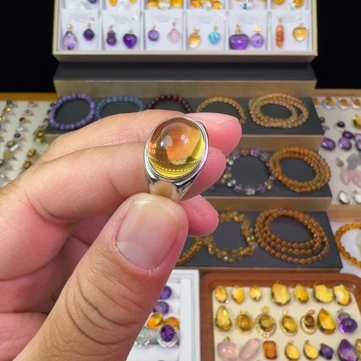黄晶银S925镶嵌戒指戒指