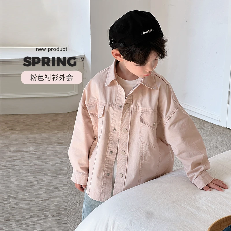 春季新品现货 ivan家童装2025男童女童中大童粉色衬衫 昕dz4498