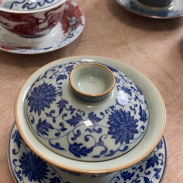 杯老淘泥缠枝莲元宝盖碗微瑕