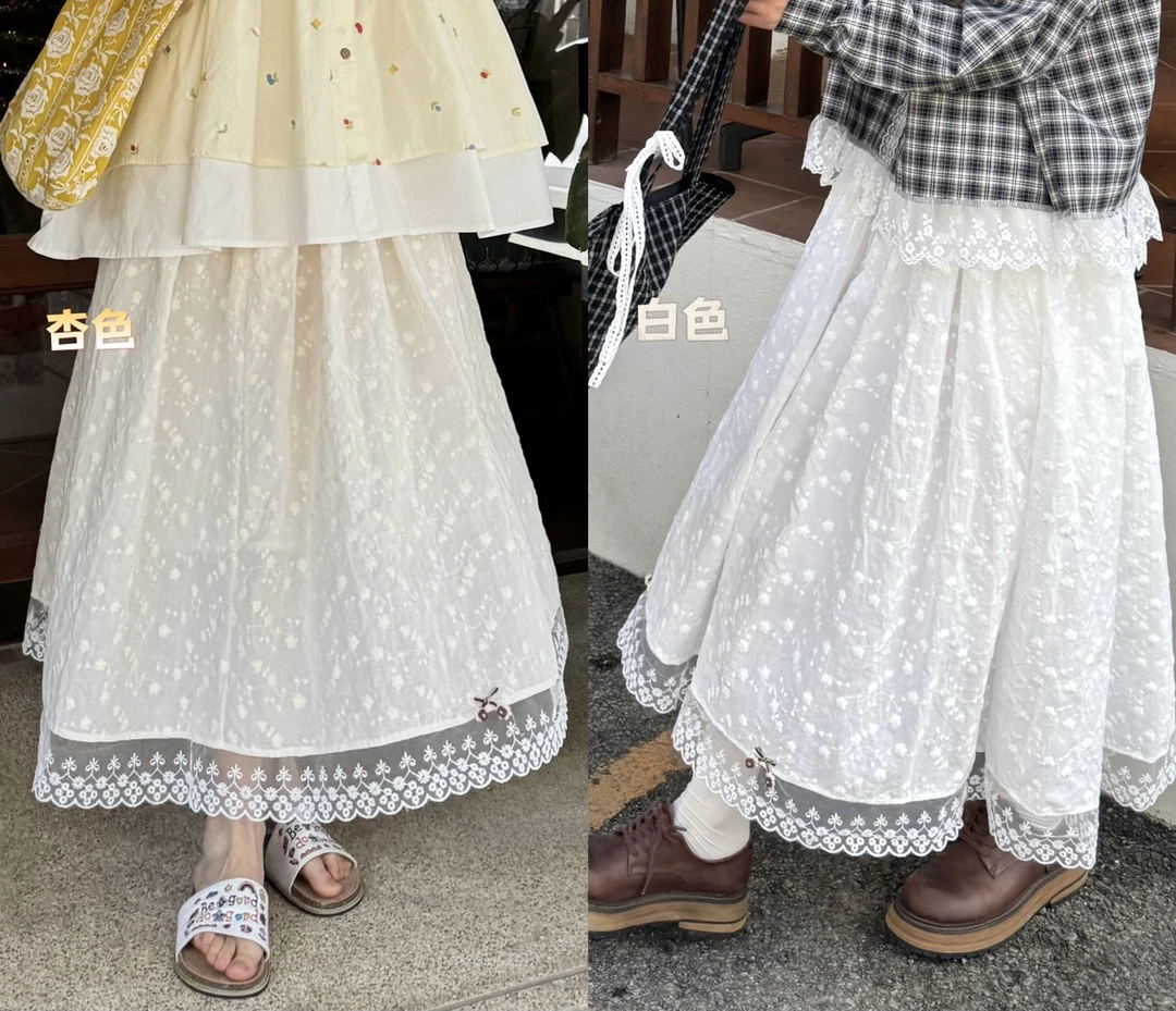 MY#52513春季新款拼接重工刺绣半身长裙，裙长：85cm