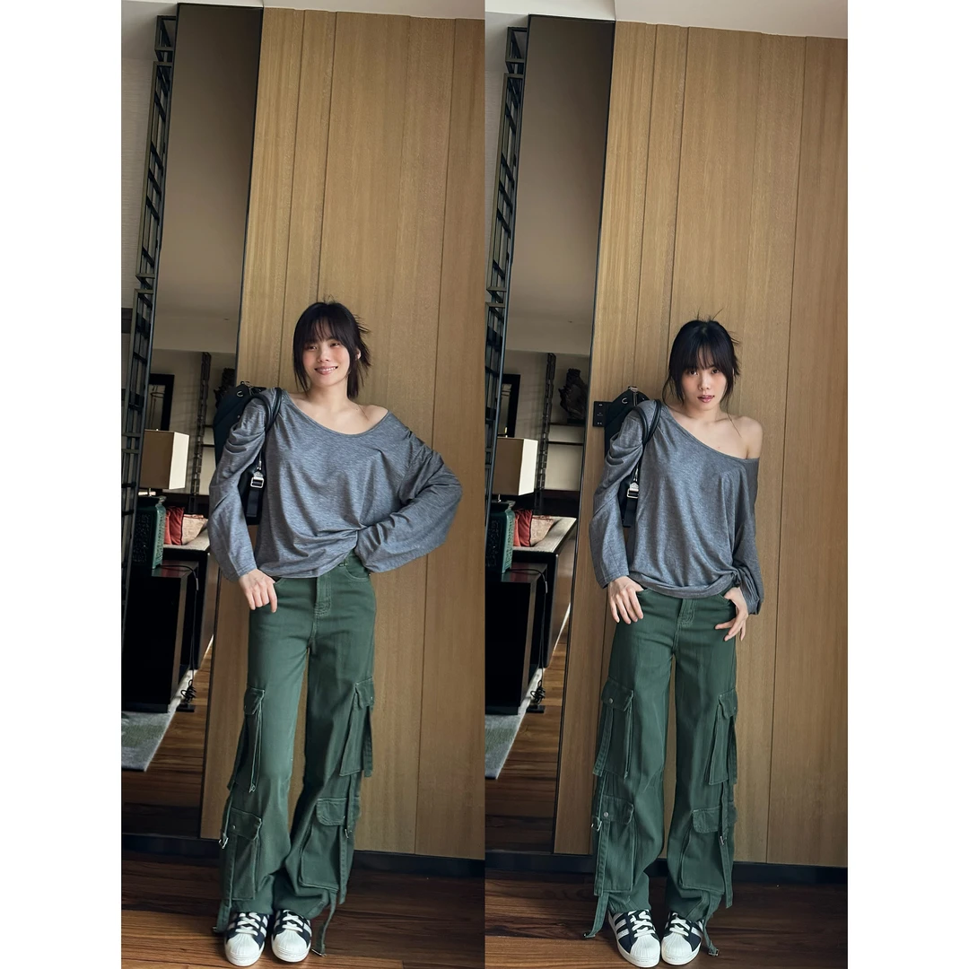 井迪儿【装载个性】100%棉美式街头酷帅水洗做旧多口袋飘带工装裤