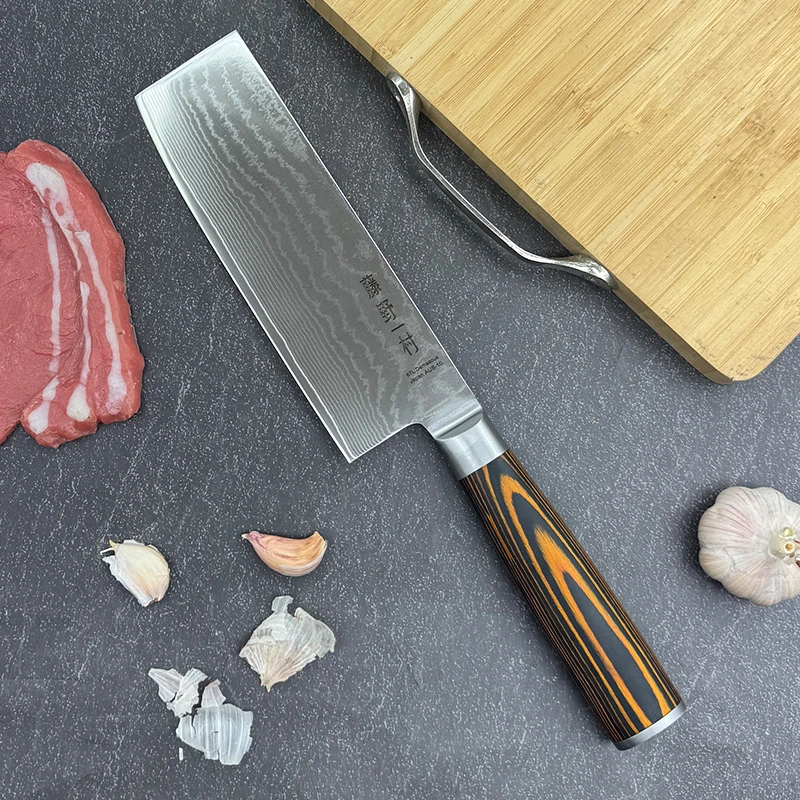 外贸库存大马士革钢切肉刀厨房家用切菜刀锋利厨师专用切片刀D02