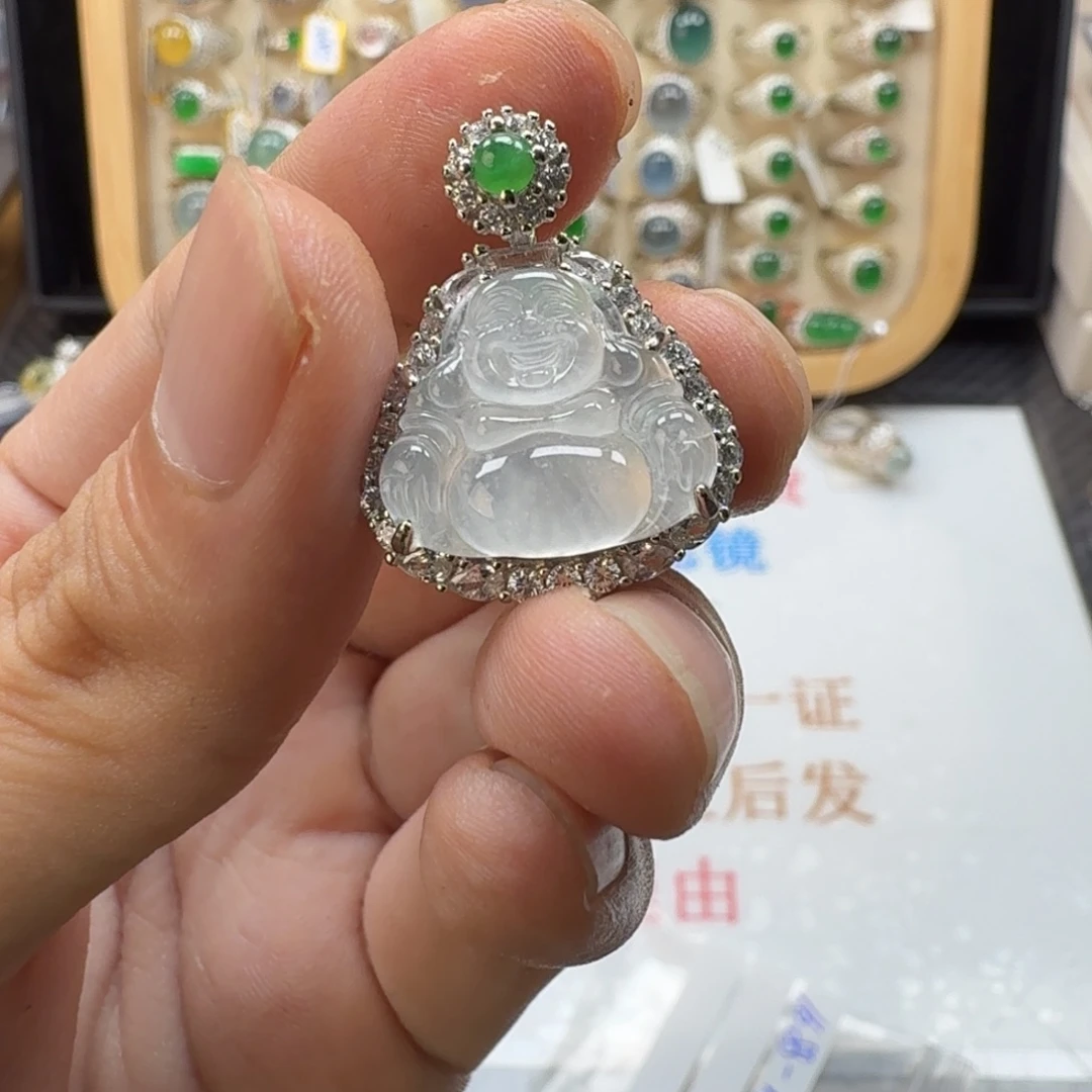 银S925镶嵌戒指翡翠天然缅甸翡翠A货
