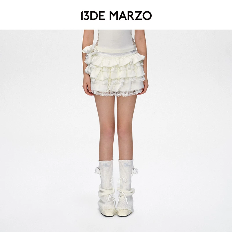 13DE MARZO女士 25春夏新款蕾丝小熊蓬蓬花苞裙甜美A字裙半身短裙