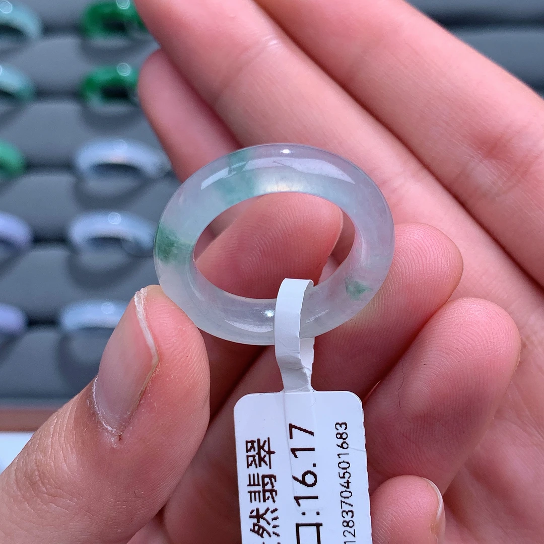 天然缅甸A货翡翠戒指16-17圈口01683