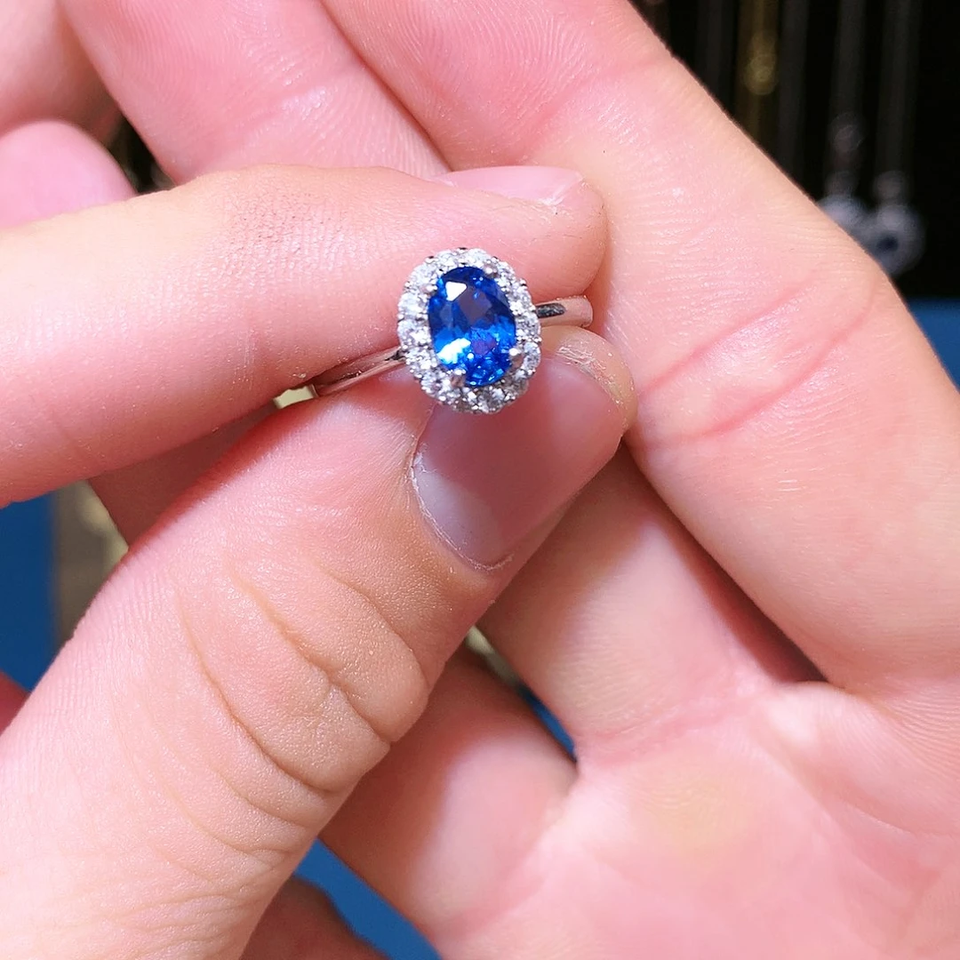 蓝宝石戒指银S925镶嵌